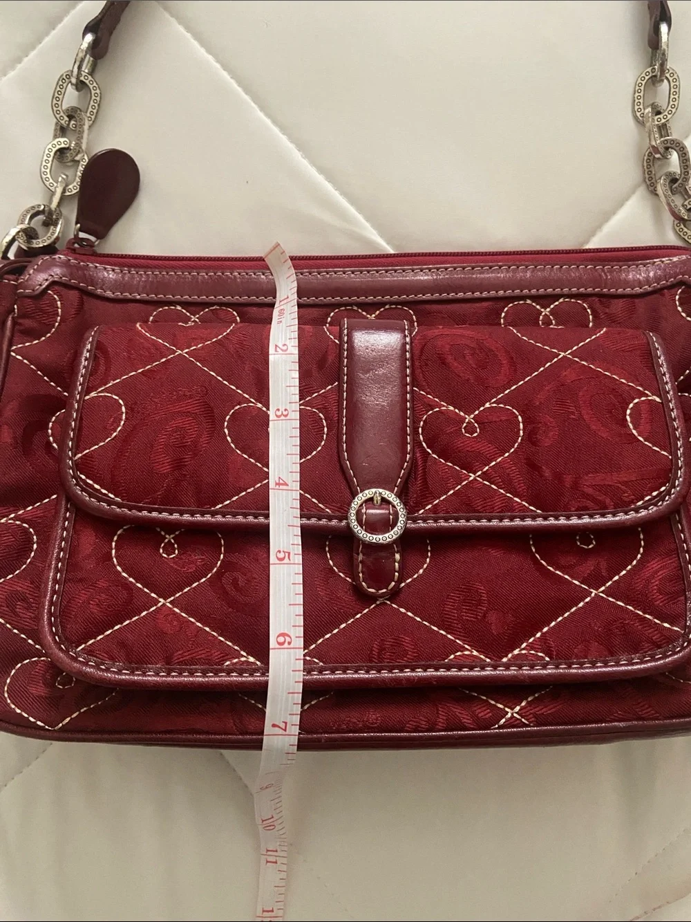 Brighton Quilted Heart-Patterned Burgundy Shoulder Bag - Picture 3 of 9